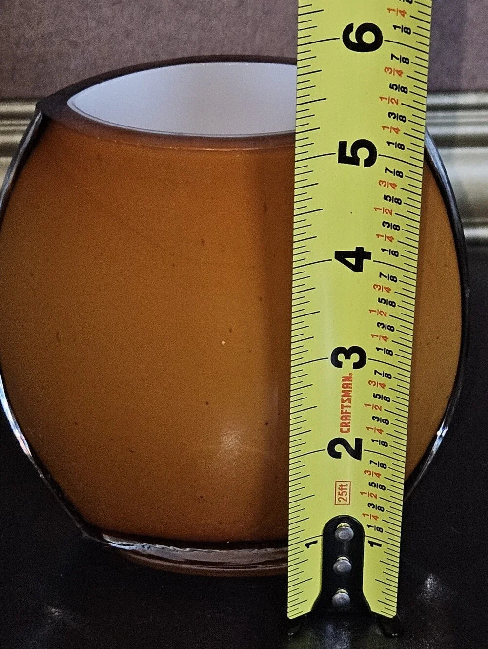 Vintage Amber Glass Votive Candle Holder or Vase w White Glass Inside